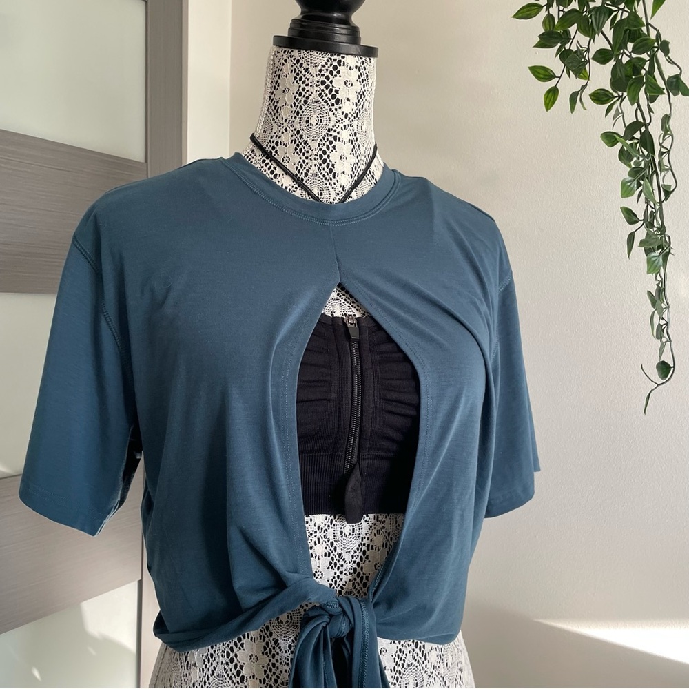 Adidas Blue Tie-Front/Back Short Sleeve Top